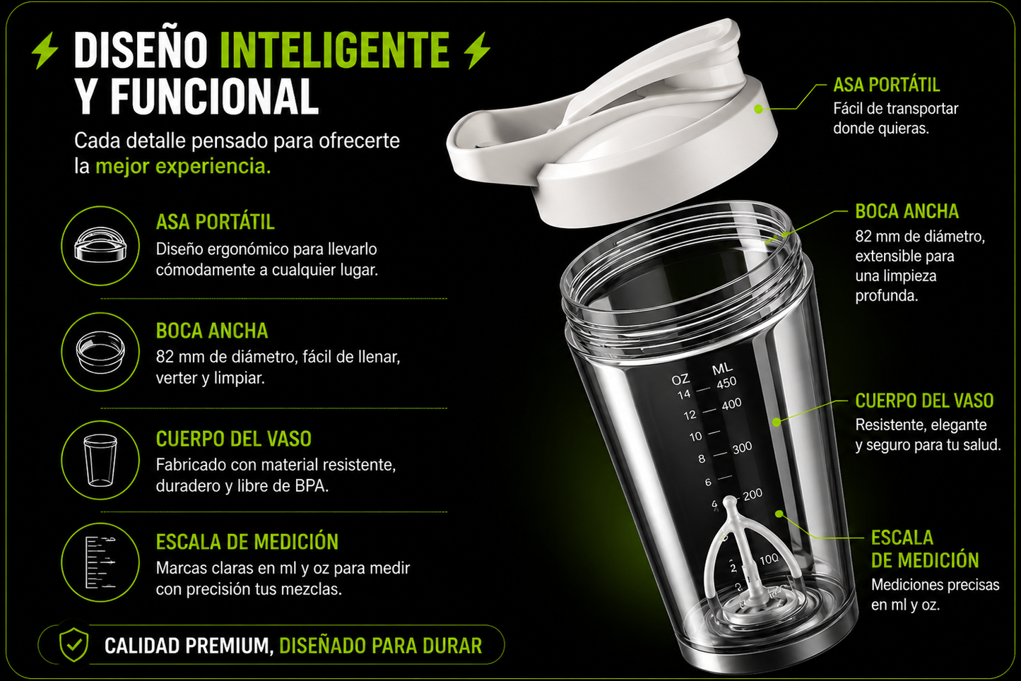 Shaker Eléctrico USB 450ml – Mezclador Portátil para Proteína y Batidos